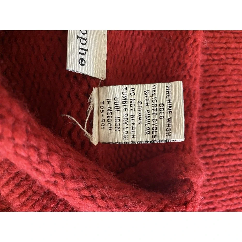 Apostrophe Women's Red Rolled Turtleneck Wool Blend Short Sleeve Sweater- Size L - Picture 9 of 11